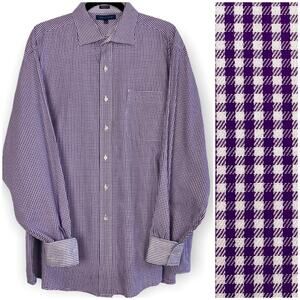 Tommy Hilfiger Men's Gingham Dress Shirt with Contrast Cuffs, 17.5 36/37